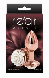 ALUMINIOWY KOREK ANALNY Z BIAŁĄ RÓŻĄ 7,6 CM