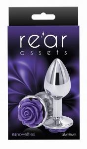 ALUMINIOWY KOREK ANALNY Z FIOLETOWĄ RÓŻĄ 7,6 CM