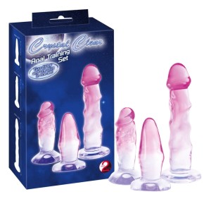 ZESTAW 3 KORKÓW DO TRENINGU ANALNEGO Z PRZYSSAWKĄ CRYSTAL