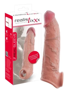 PRZEDŁUŻAJĄCA NAKŁADKA NA PENISA REALSLEEVE Z PIERŚCIENIEM +6,5CM