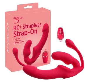 Potrójny Wibrator Dla Par Strap-On Bez Uprzęży z Korkiem i Pilotem 3in1
