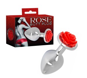 ALUMINIOWY KOREK ANALNY Z CZERWONĄ RÓŻĄ WAGA 91G 