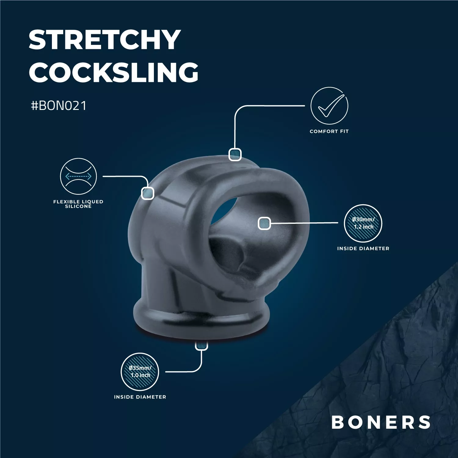 Boners Pierścień na Penisa i Rozciągacz Jąder - Liquid Silicone 2 in 1 Ballstretcher