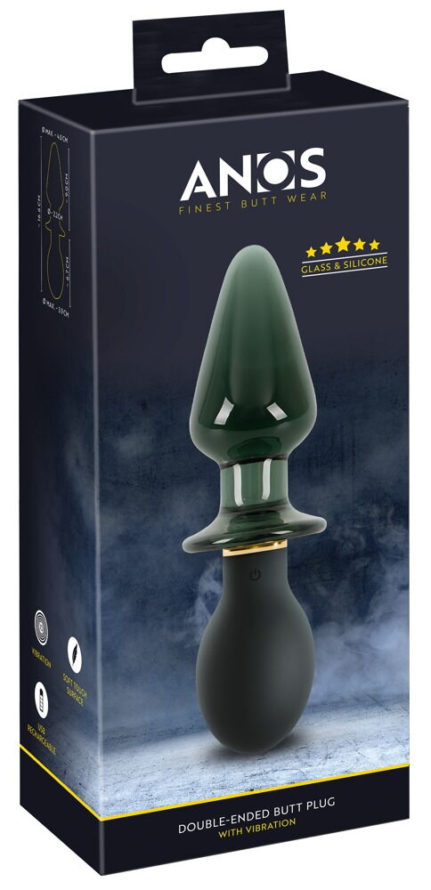 SILIKONOWO-SZKLANY KOREK ANALNY Z WIBRACJĄ ANOS DOUBLE